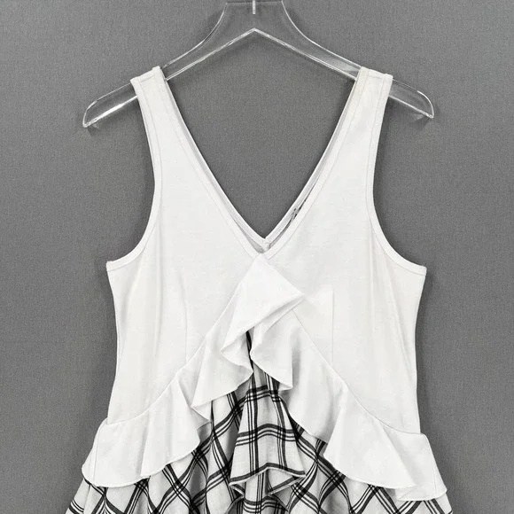 OPENING CEREMONY Dress Womens Small White Black Sleeve Plaid Ruffle Skater NWT - Picture 4 of 16